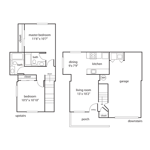 Floor plan for 2 beds, 2 baths, 900 sqft